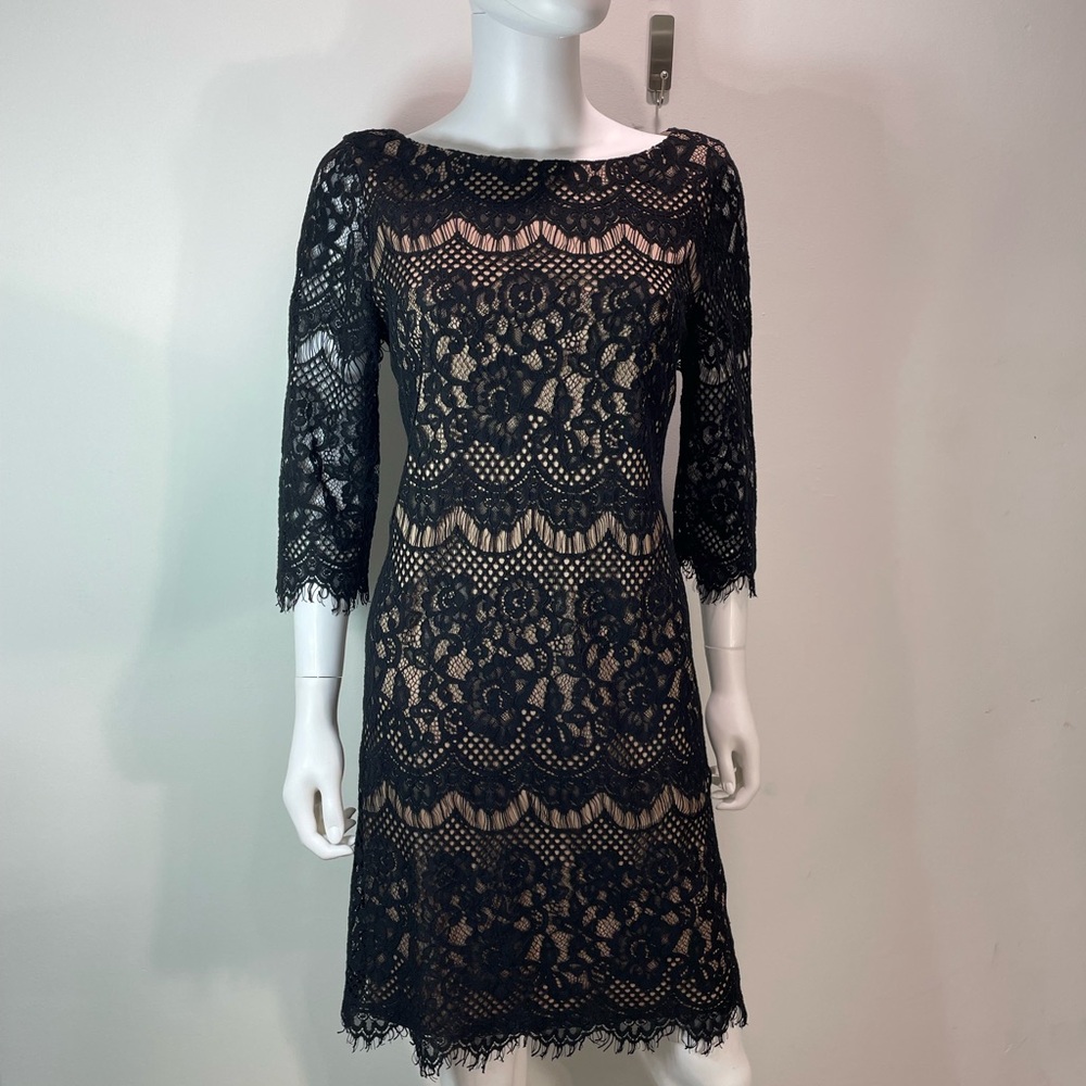 Jessica Howard Black 3/4 Sleeve‎ Lace Overlay Dress sz 8